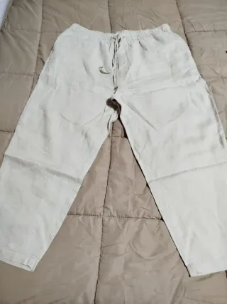 Pantalón lino Mango beige