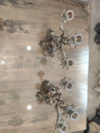 Pareja Candelabros Bronce Antiguos
