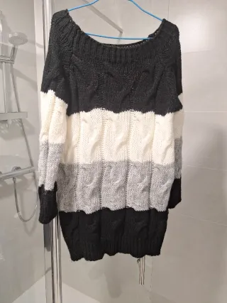 Jersey de punto rayas negro, gris y blanco