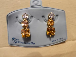 Pendientes Coccinella Oro 3 Cristales Ámbar