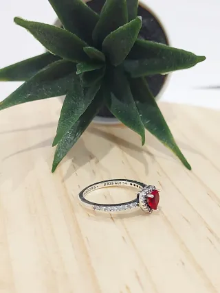 Anillo Pandora Corazón Rojo Plata