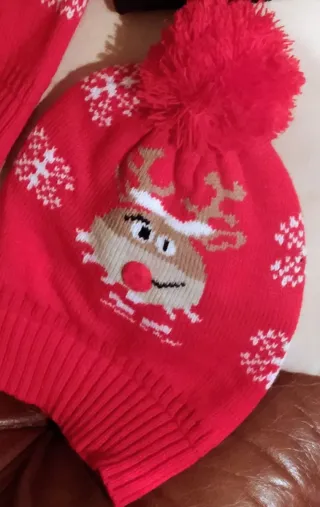 Gorro de Navidad Reno y Copos de Nieve