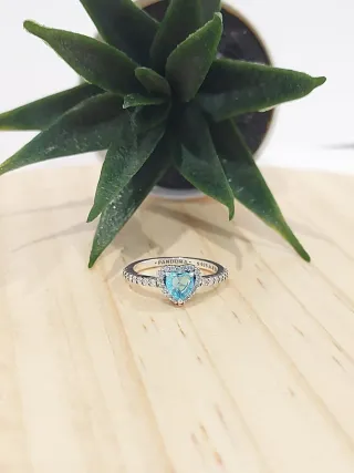 Anillo Pandora Corazón Azul Plata