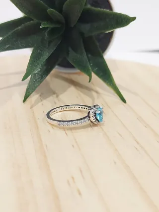 Anillo Pandora Corazón Azul Plata
