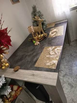 Mesa comedor 180x88 cm piedra y madera