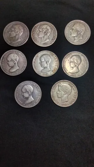 Lote 8 monedas 5 pesetas plata