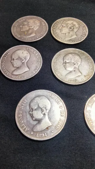 Lote 8 monedas 5 pesetas plata
