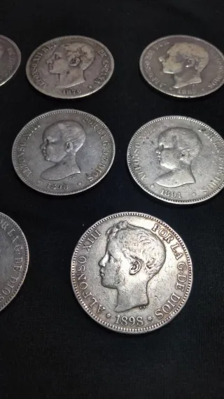 Lote 8 monedas 5 pesetas plata