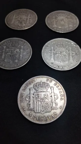 Lote 8 monedas 5 pesetas plata