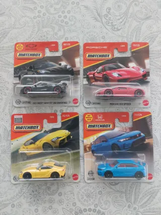 Matchbox 4 autos: Porsche, Honda, Toyota, Chevy