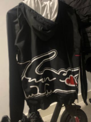 Sudadera Lacoste Negra con Detalles Rojos