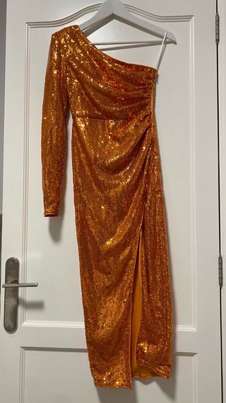 Vestido midi lentejuelas naranja Talla S