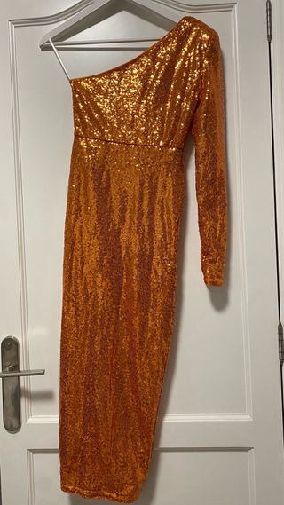 Vestido midi lentejuelas naranja Talla S