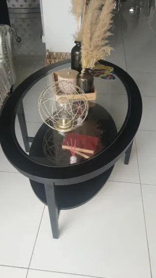 Mesa de centro ovalada cristal y madera