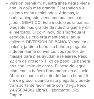 Bañera Portátil Grande L 138cm CRS. A ESTRENAR.