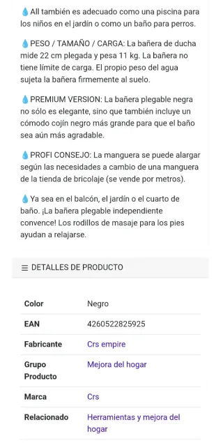 Bañera Portátil Grande L 138cm CRS. A ESTRENAR.