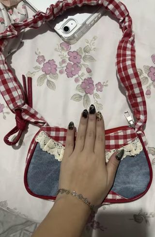 Bolso Hombro Vintage Cuadros Rojo/Azul