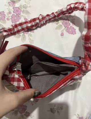 Bolso Hombro Vintage Cuadros Rojo/Azul