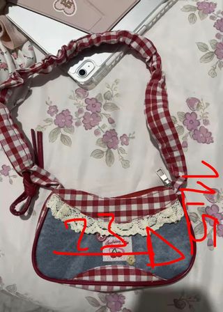 Bolso Hombro Vintage Cuadros Rojo/Azul