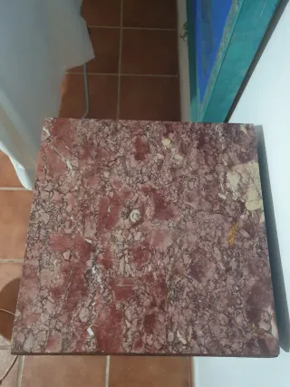 Mesita auxiliar madera y mármol antigua