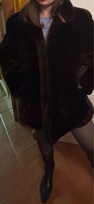 Chaquetón piel negro y marrón