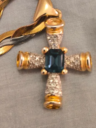 Colgante Cruz Chapado Oro Circonitas Piedra Azul