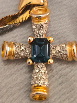 Colgante Cruz Chapado Oro Circonitas Piedra Azul