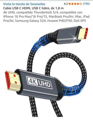 Cable USB C a HDMI 4K UHD 1.8m