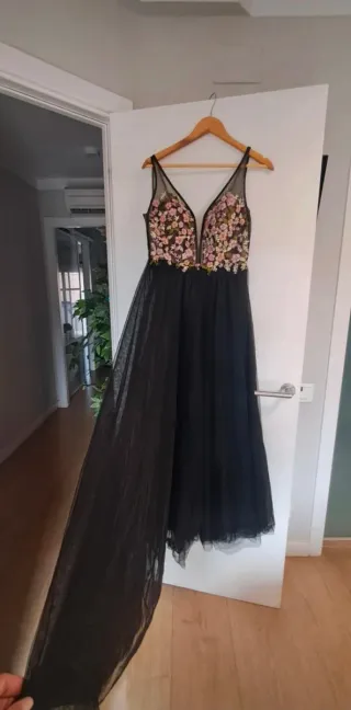 Vestido Fiesta Marfil Barcelona Negro Flores
