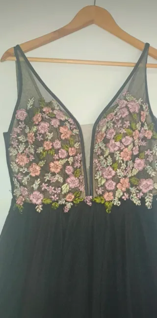 Vestido Fiesta Marfil Barcelona Negro Flores