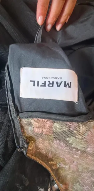 Vestido Fiesta Marfil Barcelona Negro Flores