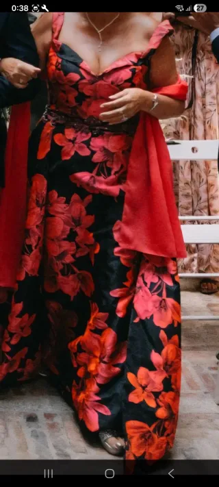 Vestido fiesta Alma Couture negro y rosa