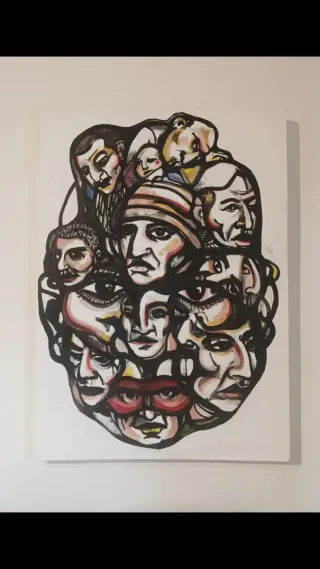 Arte original abstracto caras múltiples