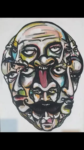 Arte original abstracto caras múltiples
