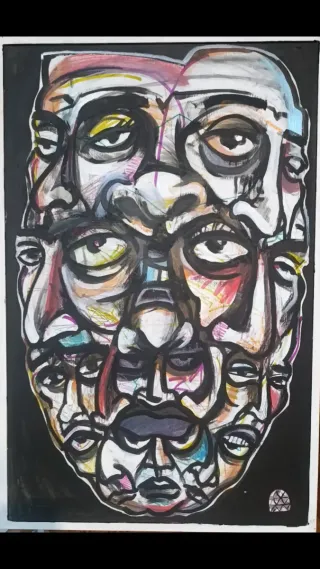 Arte original abstracto caras múltiples