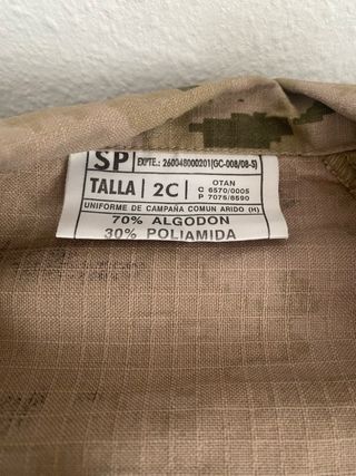 Camisa SP Talla 2C Uniforme Campaña Árido