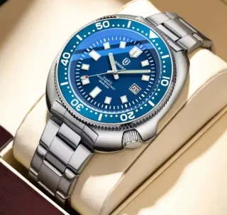 Reloj analógico plateado y azul