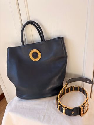Borsa Versace in pelle Blu con Cintura in regalo