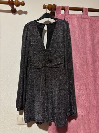 Vestido fiesta lentejuelas negro/plata