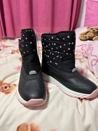 Botas Nieve Niña Estrellas Negro Rosa