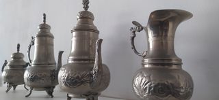 Juego teteras antiguas de alpaca bañado en plata