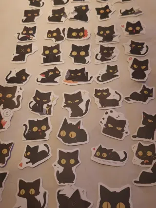 50 Autocolantes Gatos Pretos Cartoon
