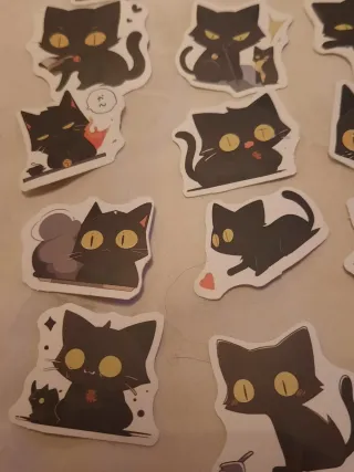 50 Autocolantes Gatos Pretos Cartoon