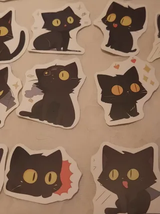 50 Autocolantes Gatos Pretos Cartoon