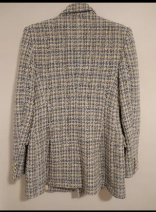 Abrigo Zara cuadros beige y azul