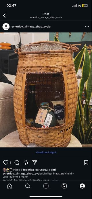 Cesto Rattan Minibar Vintage