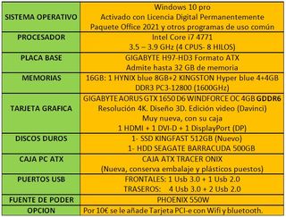 Ordenador Gaming i7 4771+GTX 1650 4GB GDDR6