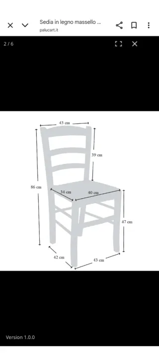 Sedia in legno massello modello Venezia