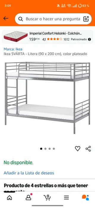 Litera Ikea SVÄRTA Plata 90x200cm