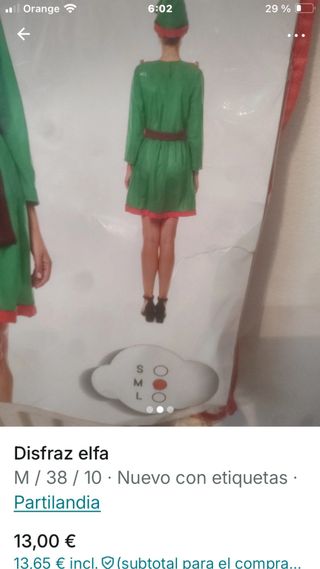 Disfraz Elfa Talla M/38/10 Nuevo